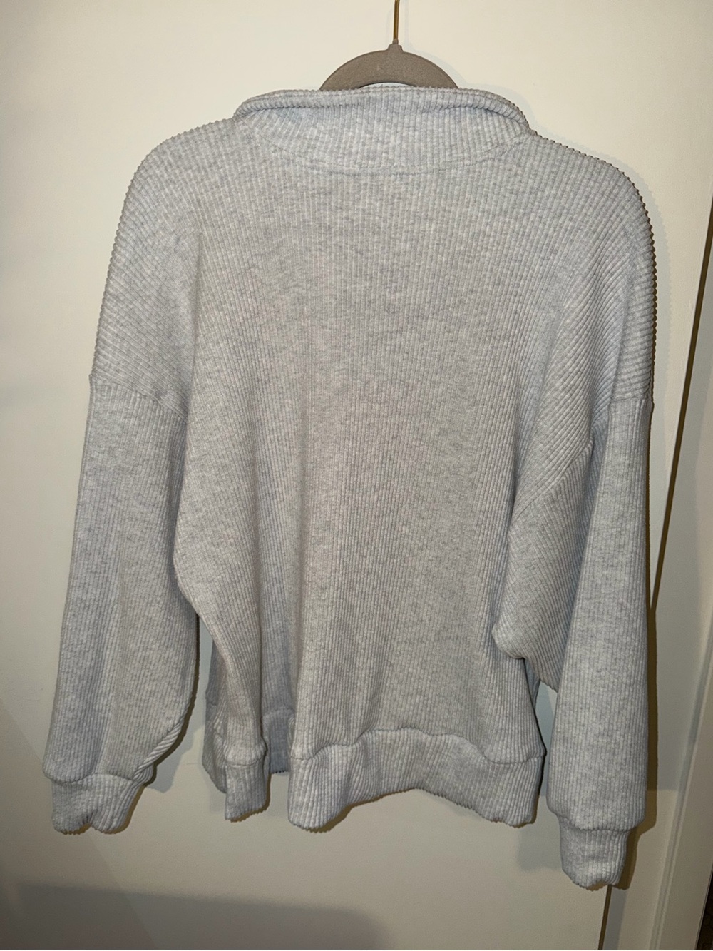 Brushed Rib Half Zip Gray Pullover (Lounge Collection) - Picture 3 of 4